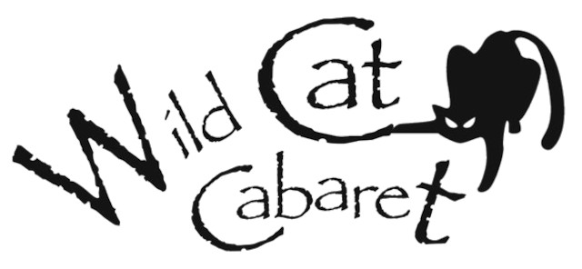 Wild Cat Caberet logo. Text of Wild Cat Cabaret with a black cat where the 'C' of the word cat blends with the cat's paw.